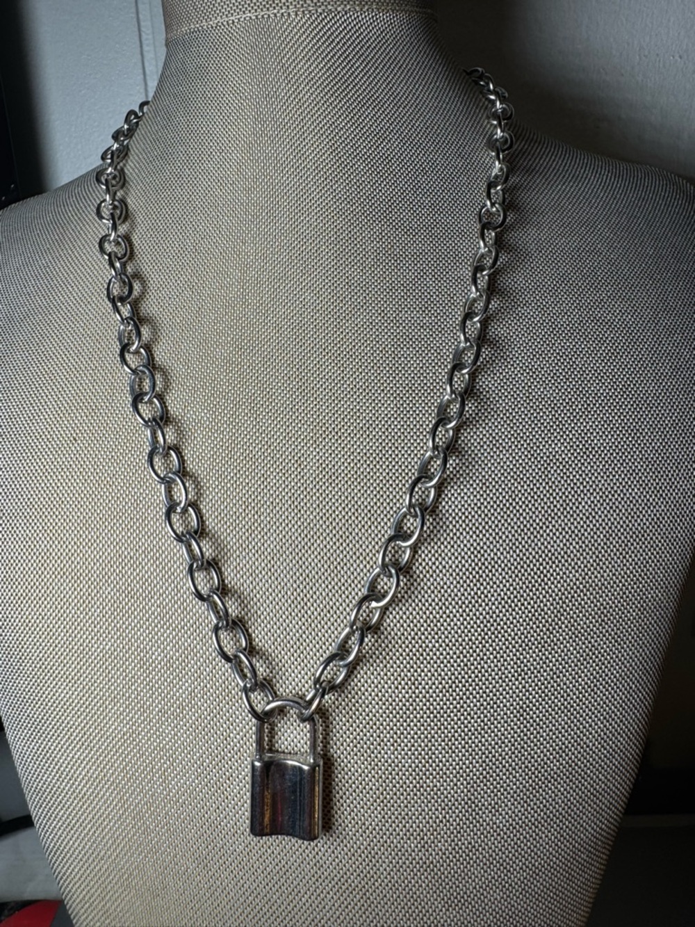 Silver Padlock Chain Necklace - Chunky Link Pendant